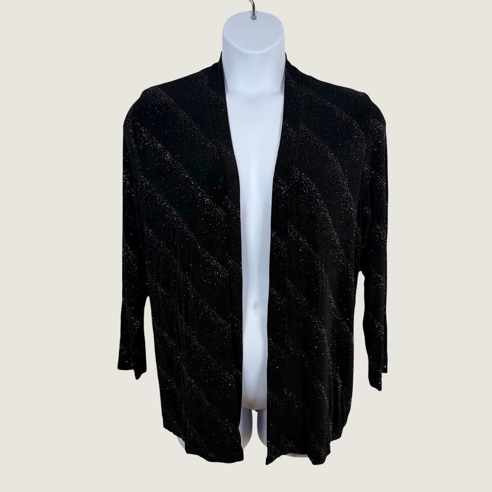 Stephen Y Black Glitter Print Cardigan Made in England Size 1 Petit Open Front